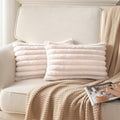 DEELAND Pack of 2,Double-Sided Faux Fur Plush Decorative Throw Pillow Covers Fuzzy Striped Soft Pillowcase Cushion Covers for Sofa Couch Bedroom Beige 12x20 inch