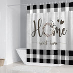 Black and White Plaid Farmhouse Shower Curtain Home Sweet Home Rustic Floral Bathroom Curtains Waterproof Polyester Fabric Bath Curtain 72 x 72 Inch with 12 Hooks