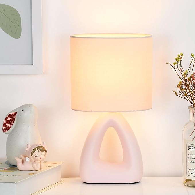 Lampwell LILA Small Table Lamp for Living Room as Bedside Table Lamp for Bedroom,Modern Ceramic Table Lamp,Kids Table Lamp,Night Table Lamp,6.7×3.94×H11.8IN,Bulb Excluded,Light Pink Table Lamp