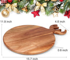 Large Round Christmas Charcuterie Boards Gifts Acacia Wood Cutting Board with Handle Decorative Wooden Xmas Cheese Board Christmas Food Platters Holiday Kitchen Decor Gifts Festive Xmas Serving Tray
