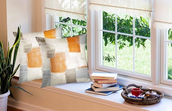 CAPSCEOLL Beige Orange Throw Pillow Covers Modern Home Art Decor,20 X 20 Inches Set of 2 Pillow Cases Decorative,Abstract Oil Painting Pillowcases for Bedroom,Living Room,Cushion Couch Sofa