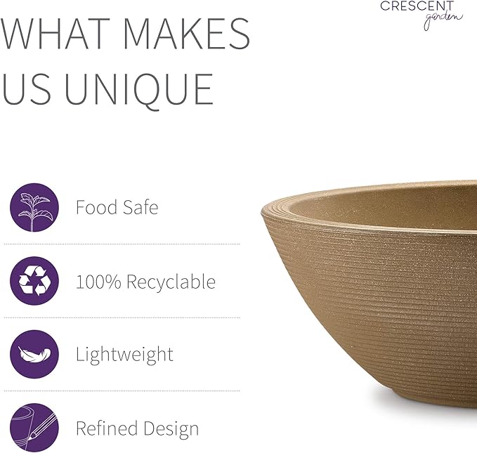 Crescent Garden Delano Oval Planter Bowl, Succulent Garden, Unique Indoor/Outdoor Double-Walled Plant Bowl with Plug- Oval Shape - 30" L x 21" W x 10" H (Mocha)