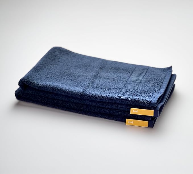【Proof of Purity】 Hand Towel, 14 x 28 inch, 100% Organic Cotton, Double-Ply Yarn 30/2, Oeko-Tex Class 1, Loop-Dense, Made in Japan,Navy, Pack of 2