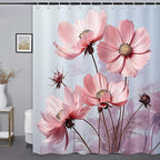 Floral Shower Curtain, Pink Flower Shower Curtains for Bathroom, Rustic Plant Chic Bathroom Decor Washable Durable Fabric Set with Hooks 72x72 Inch