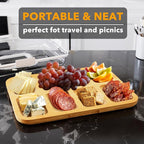 SpaceAid Charcuterie Board with Clear Lid, Portable Travel Cheese Cutting Boards for Picnic Accessories, Bamboo Serving Tray with Lids, House Warming Gifts, White Handles, 8 Compartments