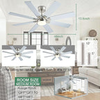 KNUN Nickel 48 Inch Ceiling Fans with Lights and Remote/APP Control, Low Profile Ceiling Fan, 8 Blades，LED Dimmable, Reversible DC Motor, Noiseless, Ceiling Fan for Bedroom Indoor/Outdoor Use