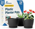 Black 6-Inch Plant Pots with Drainage & Saucers 24 Pack, Indoor & Outdoor Planters for Houseplants, Herbs, and Flowers, Durable & Weatherproof Material, Stackable, Lightweight, Minimalist Design
