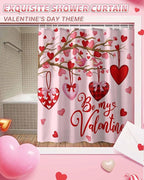 Vandarllin Pink Valentine's Day Shower Curtain, Red Love Heart Tree Shower Curtains Set with Hooks, Be My Valentine Waterproof Fabric Bathroom Curtains Decor Home Accessories,72X 96 Inch Extra Long