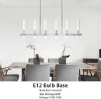 Untrammelife Polished Nickel Linear 6-Light Chandelier with Glass Shades, 36-inch Adjustable Height Modern Pendant Lighting for Kitchen Island & Dining Room, Dimmable Indoor Hanging Light Fixture