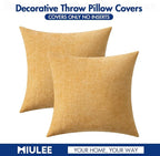 MIULEE Pack of 2 Couch Throw Pillow Covers 20x20 Inch Soft Beige Yellow Chenille Pillow Covers for Sofa Living Room Solid Dyed Pillow Cases