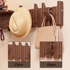 Wall Mounted Piano Key Hanger | Flip Style Hook | Entrance Wall Art Hook, Made of Oak Wood (3 Times Painted, 4 Times Polished) (Fence Walnut, 10Hooks)