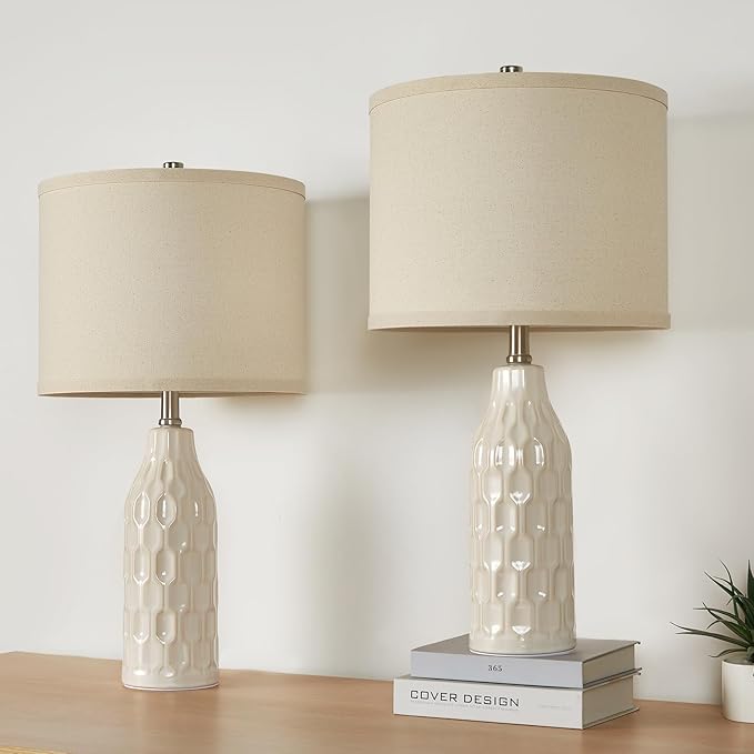 Luvkczc 24.8" Ceramic Table Lamps Set of 2 with 3 Color Temperature & Bulbs Included - Bedside Lamps for Nightstand, Living Room, Bedroom, Home Office Decor