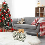 2Pcs Christmas Rectangle Storage Basket 15 x 10.2 x 9.4 In Xmas Pine Tree Foldable Open Toy Organizer Bag with Handle Large Laundry Dirty Cloth Storage Bin for Bedroom Shelves Closet