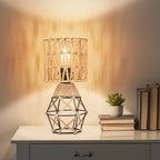 Hamilyeah Boho Table Lamps Set of 2, Industrial Bedside Lamps with Woven Shade, Farmhouse Lamps for Night Stands with On/Off Switch, Modern Simple Desk Lamps for Bedroom, Living Room, Office