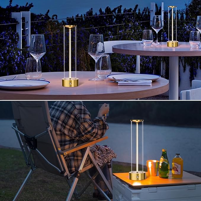 Cordless Portable LED Table Lamp， Rechargeable Battery Operated Desk Lamp with Touch Sensor, Three-Level Dimmable Suitable for Bars/Cafes/Restaurants/Bedrooms/Camping Sites. (Gold)