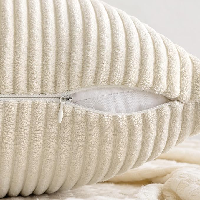 MIULEE Pack of 2 Corduroy Pillow Covers Soft Soild Cushion Cases Decorative Square Throw Pillow Covers Cream White Pillowcases for Sofa Bedroom Car 12 x 12 Inch 30 x 30 Cm