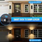 wowlite Outdoor Wall Lights Dusk to Dawn Sensor, 6000K Cool LED Up Down Sconce, IP65 Waterproof 13" Modern Square Matte Black Exterior Light Fixture Wall Mount for Porch Patio Garage, ETL Listed