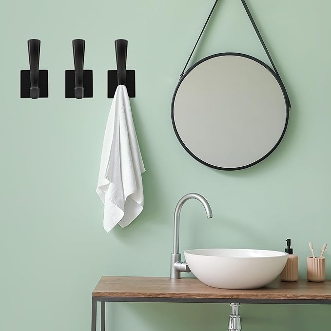 Black Hooks for Wall Towel Hooks, Heavy Duty Thick Aluminum Alloy Entryway Coat Hooks for Hanging Key Robe Hat Backpack, Wall Mount Towel Hooks Bath Kitchen Garage Hooks(4 Pack, Black)