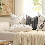 Boho Throw Pillow Covers 16x16 Set of 2 Neutral Woven Decorative Pillowcases Cotton Tufted Couch Pillows Modern Farmhouse Accent Cushion Covers for Sofa Couch Bed Living Room Home Decor, Navy Blue