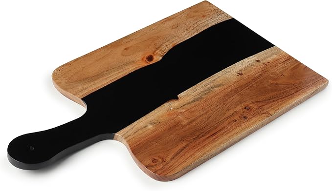 Acacia Wood & Epoxy cheese board | 16.5x10 inch | Use as serving platter tray for dishes, food, charcuterie, appetizers, Snacks | Cutting Board for fruits and vegetables | (Black)