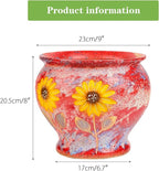 Sungmor Ceramic Hand Painted Succulent Flower Pots, 9 Inch Large Pottery Pots for Indoor Outdoor Plants, Decorative Ceramic Vase for Flower Arrangement Home Decor, Vintage Centerpieces Flowerpot