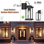 17 Inch Dusk to Dawn Outdoor Lighting with GFCI Outlet, Large Porch Light Lantern Plug Outlet Modern Black Outdoor Sconce Lighting, IP65 Waterproof Outside Light Wall Mounted Coach Light