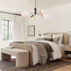 SEOL-Light 4-Light Fold White Linen Blossom Shades Chandelier with Black Metal Stems,E12,160W,30" Dia Large;