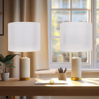 Drum Lamp Shades Set of 2, White Large Lampshades 15" Top X 15" Bottom X 12" Height, ALUCSET Large Lampshades Spider Fitter, Natural Linen Lamp Shade, Easy Assembly Required with 2 Lampshade Holders