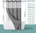 Grey No Hook Waffle Weave Shower Curtain with snap-in Liner Replacement, 230GSM Waterproof Fabric Hotel Shower Curtain Set for Bathroom, Through Mesh Top Window,54Wx74H