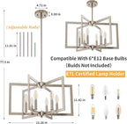 Dining Room Light Fixture, 6-Light Brushed Nickel Chandelier Modern Metal Industrial Chandelier Lighting for Farmhouse Living Room Kitchen Entryway (Nickel, E12 Bulbs Not Included)