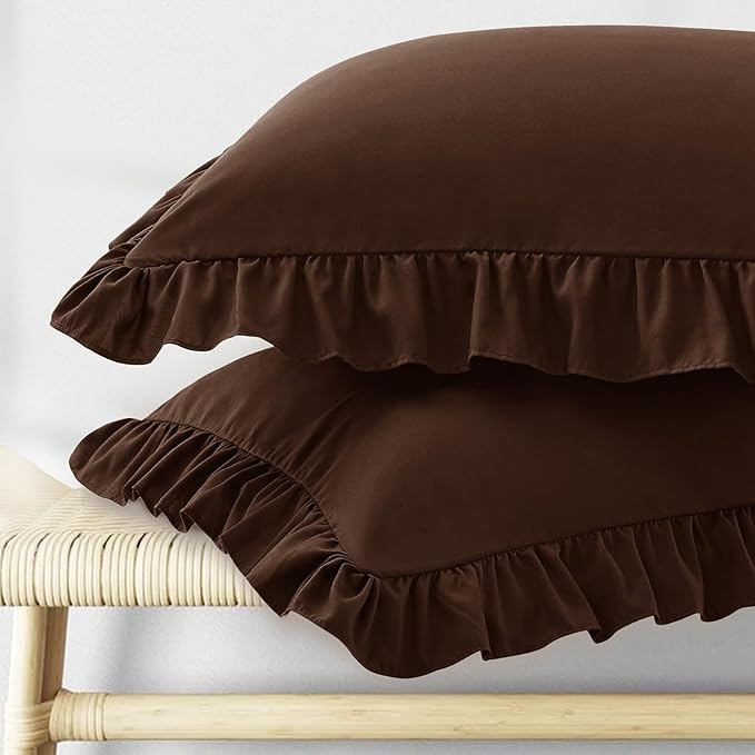 KKJIAF Ruffle Body Pillow Cases Set of 1, Ruffled Pillow Covers with Envelope Closure, Wrinkle Resistant Ruffled Long Pillow Shams 20" x 54", Brown