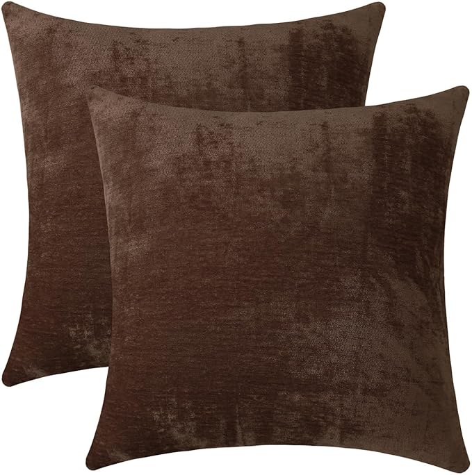 Jeneoo Coffee Brown Decorative Throw Pillow Covers Soft Chenille Comfy Solid Couch Cushion Case Decor (Set of 2, 20 x 20 Inches)
