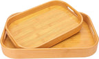 2 Pack Bamboo Serving Trays with Handles, Rectangular Bamboo Trays for Serving Food, Tea, or Dining in Bed