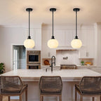 Black Pendant Lights Kitchen Island 2 Pack, 7.3" Milk Glass Modern Pendant Light Fixtures with Rods, Globe Hanging Lighting for Kitchen Sink Bathroom Dining Room, E26 Base