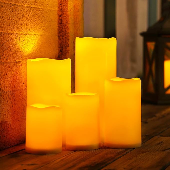 Homemory 4"x6" Large Solar Candles Outdoor Waterproof, Dusk to Dawn, Solar Powered Flameless Candles for Outdoor, Lanterns, Set of 2