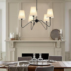 Chandelier with Linen Shade, Black Dining Room Light Fixtures Over Table, Classic Pendant Light Fixtures Ceiling Hanging Lighting for Living Room Bedroom, 5-Arm, 30" Dia
