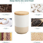 vancasso Sabine Ceramic Canister Set with Airtight Wood Lids - 4-Piece Small Kitchen Storage for Coffee, Sugar, Tea & Spices (18 oz Each) - Compact Countertop Jars