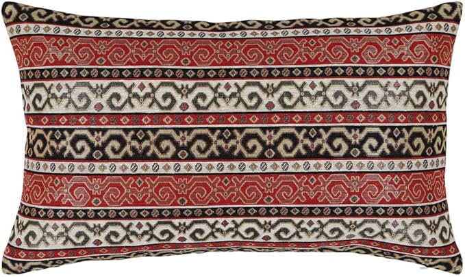 Tapestry Stylish Red-Black 12"x20" Lumbar Pillow Cover Sham Ethnic Kilim Aztec Pattern Throw Decorative for Home Decor, Sofa, Couch, Porch, Patio, Veranda