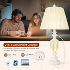 27" Rustic End Table Lamp Set of 2 with Night Light for Bedroom Living Room USB Charging Pots Farmhouse Bedside Lamp with Pleated Shade Boho Nightstand Lamps for Room Office Hotel Dorm(Bulb Included)