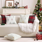 MIULEE Christmas Decorative Pillow Covers Set of 2 Faux Fur Throw Pillows with Embroidered Christmas Tree 18x18 Inch White Red Winter Couch Covers for Festival Sofa Bedroom Living Room Home Decor