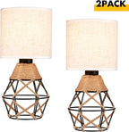 Hamilyeah Woven Table Lamps Set of 2, Farmhouse Lamps for Nightstand with On/Off Switch, Bedside Lamps with Fabric Shade, Modern Simple Lamps for Bedroom, Living Room,Home Office