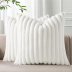Pallene Faux Fur Plush Throw Pillow Covers 24x24 Set of 2, Luxury Soft Fluffy Striped Decorative Pillow Covers for Sofa, Couch, Living Room, White