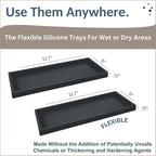 Countertop and Vanity Tray - 2 PC Large 11.7" Silicone Bathroom Trays, Counter Organizer, Dish Soap Sponge Holder Kitchen Sink Tray Organizer, Sink Caddy Toothbrush Key Kitchen Soap Trays