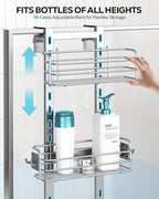 Nieifi Over The Door Shower Caddy Pantry Organizer Rack, Adjustable Hanging Shower Organizer Shelf Basket Storage Rack, Bathroom Shelves Drill Free Extra Large, Silver