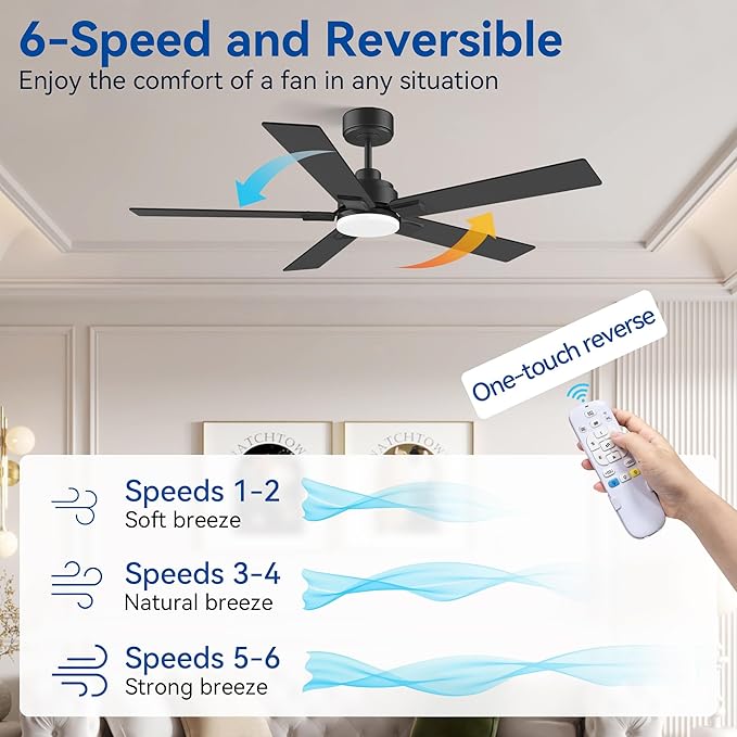 52Inch Smart Ceiling Fan with Lights Remote,APP&Voice Alexa WIFI Controled,Quiet Reversible DC Motor,Dimmable LED,Indoor Outdoor Modern Ceiling Fan,for Living Room Bedroom Patio Porch,Black&Walnut