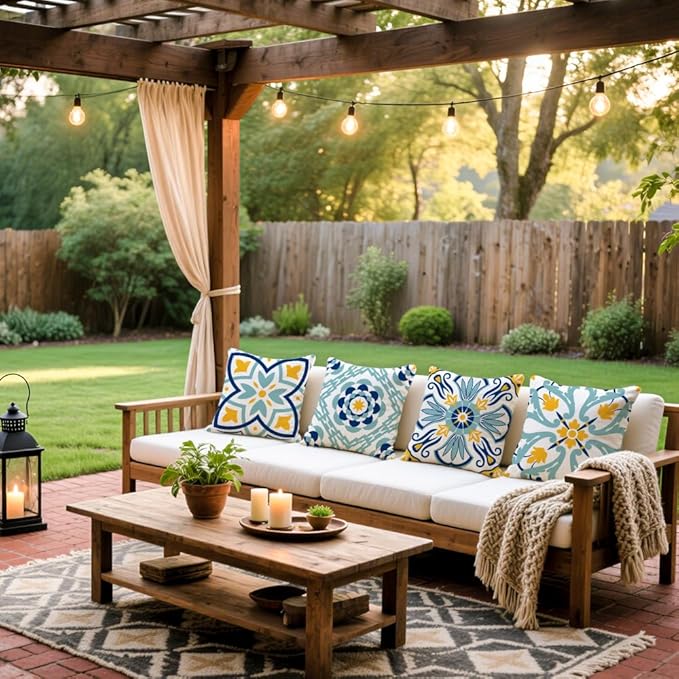 Cirzone Outdoor Pillow Covers Set of 4 Geometric Patterns Waterproof Throw Pillow Covers 18x18 inch Boho Decorations for Funiture Patio Garden Home
