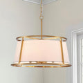 Shrine Lighting Drum Chandeliers, Modern Style, Perfect Pendant Light Fixture for Dining Room, Living Room, D20'' x H9'', Adjustable Chains 59'', E12*4 Sockets, White Lampshade & Brass Finish Frame