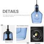 Emliviar 1-Light Kitchen Pendant Lighting, Industrial Adjustable Hanging Pendant Light with Seeded Glass, Blue Finish, DYE286G1-MIL BK