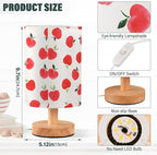 Table Lamp Watercolor Red Apple Pattern White Nightstand Lamp with Wood Base Fabric Lamp Shade Bedside Desk Lamp for Living Room Bedroom Kids Room Office
