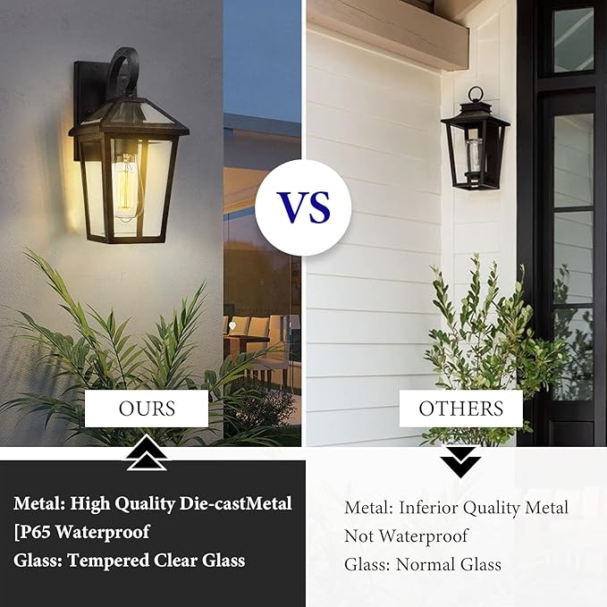 Outdoor Light Fixtures Wall Mount, Waterproof Exterior Wall Lanterns with Glass, Outside Wall Sconces, Front Porch Lights for House Garage Doorway Patio (Small, 1Pack)